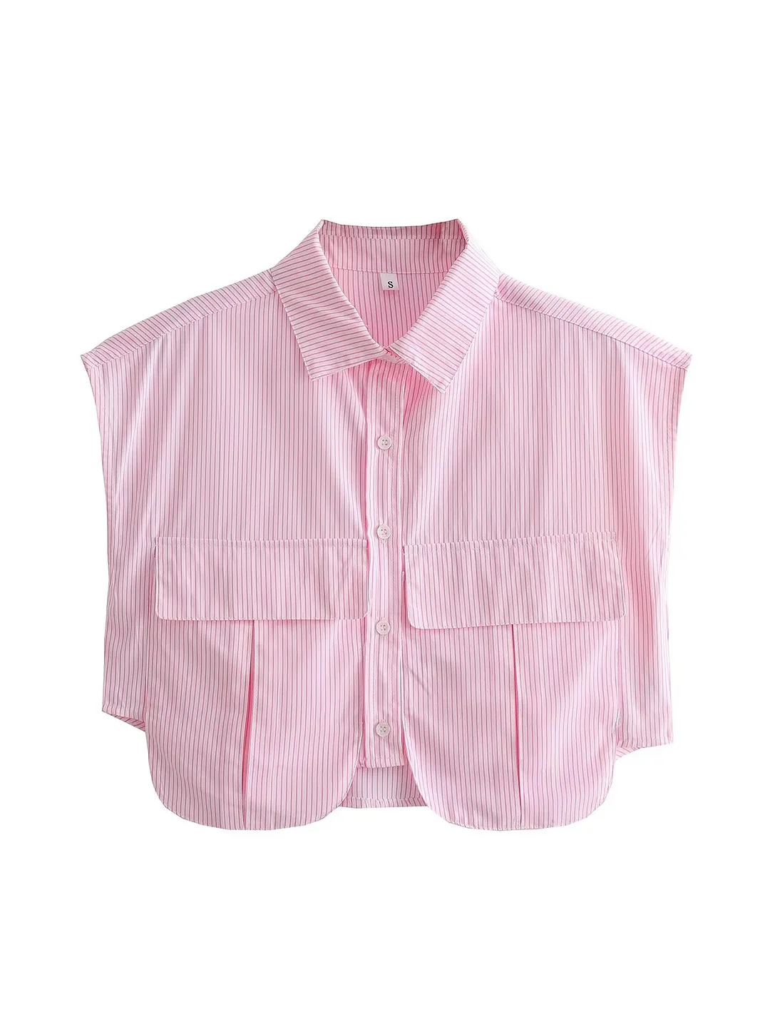 Nigikala Nigikala Color Y2K Women's Big Pocket Splicing Irregular Cardigan Polo Collar Shirt Top A19683