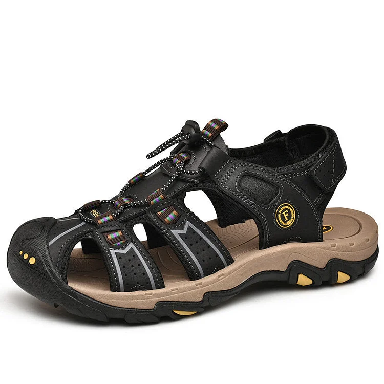 Men Closed Toe Lace-up Non Slip Hard Wearing Outdoor Leather Sandals