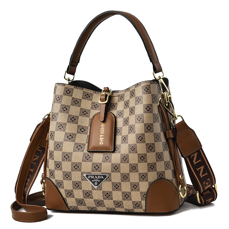 PRADA Retro Fashion Contrast Color Printed Cross Body Bucket Bag