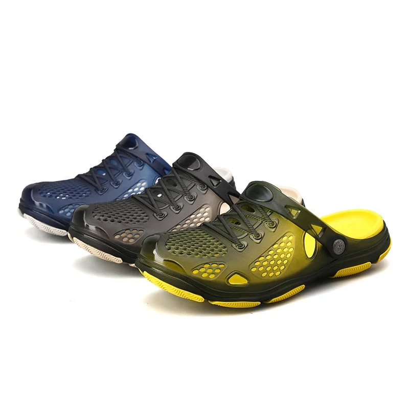 2020 Men Sandals Men Green Garden Hole Casual Shoes Rubber Clogs For Men Male Sandals Summer Water Slides Swimming Jelly Shoes