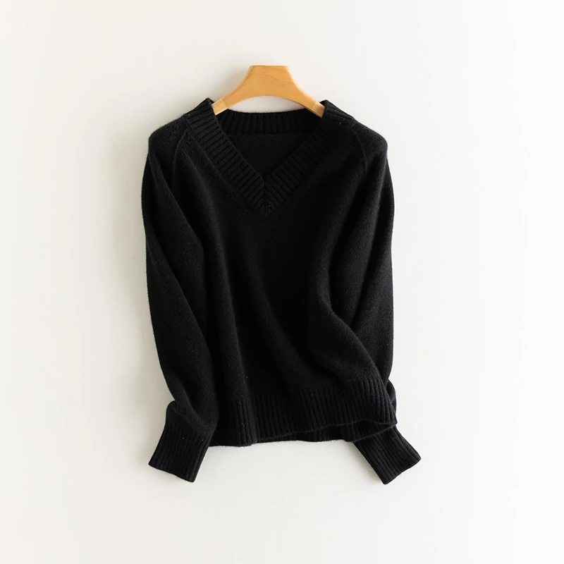 Pull 100% cachemire pour femme, col en V, ample et épais- SOIE PLUS