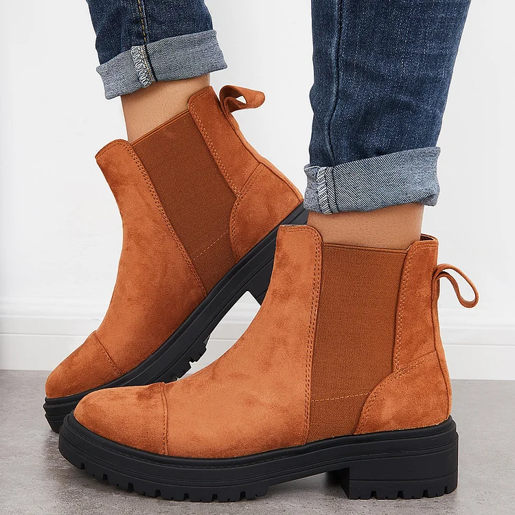 Lug Sole Chelsea Boots Elastic Platform Chunky Heel Ankle Booties