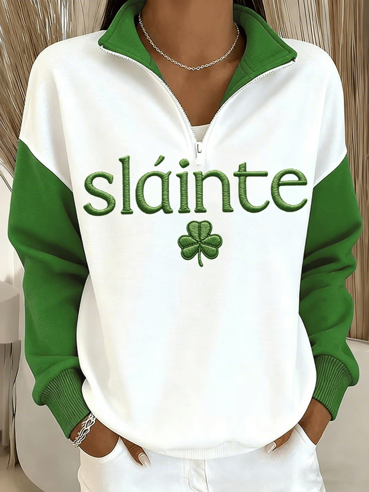Comstylish Women's St. Patrick's Day Shamrock Print Zip Up Sweatshirt
