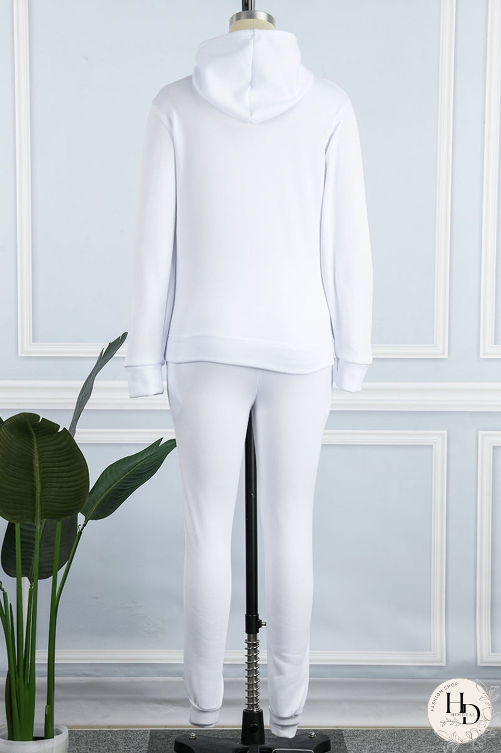 White Casual Print Patchwork Hooded Collar Long Sleeve Two Pieces