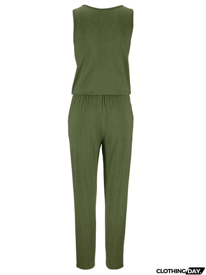 Pretty Sexy Zipper Sleeveless Solid Color Jumpsuit