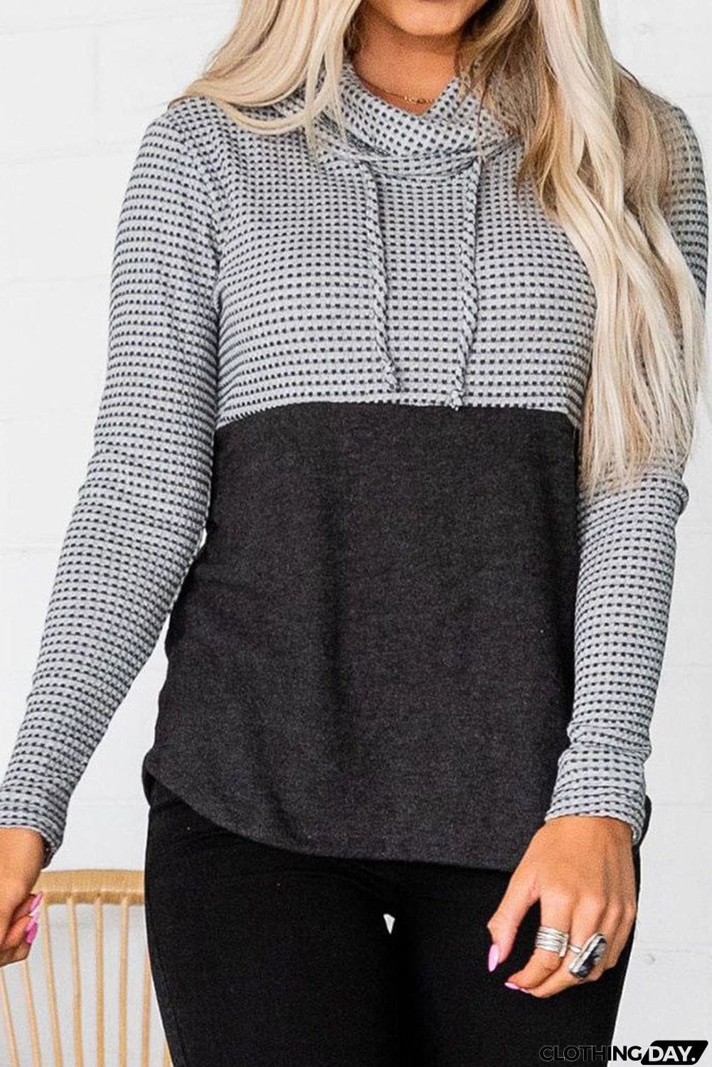 Drawstring Cowl Neck Color Block Sweatshirt