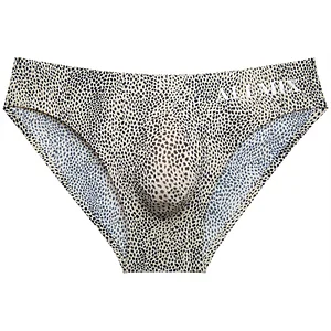 Men's 3D bulge sexy leopard print ice silk briefs