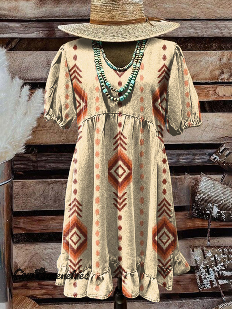 Women’s Vintage Western Print Pocket Cotton Dress Multicolor / S