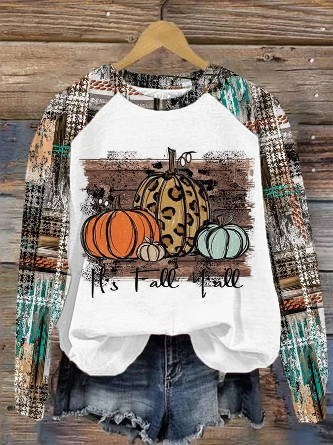 Women's Ethnic Western It's Fall Yall Pumpkin Print Sweatshirt 