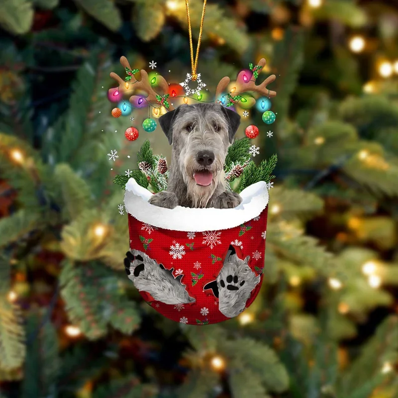 Irish Wolfhound In Snow Pocket Christmas Ornament trabladzer