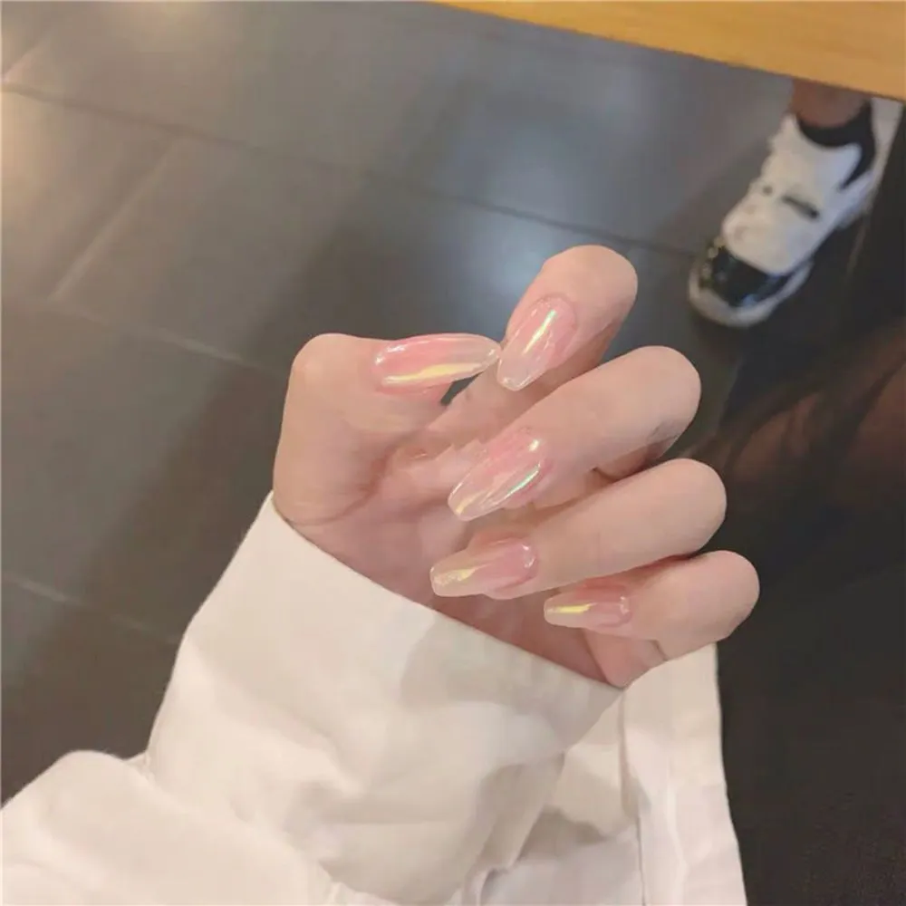 24Pcs Natural Pink Artificial Fake Nails Short Coffin Ballerina False Nails For Designs Press On Finger Tips Manicure Tool-Nail Inspo