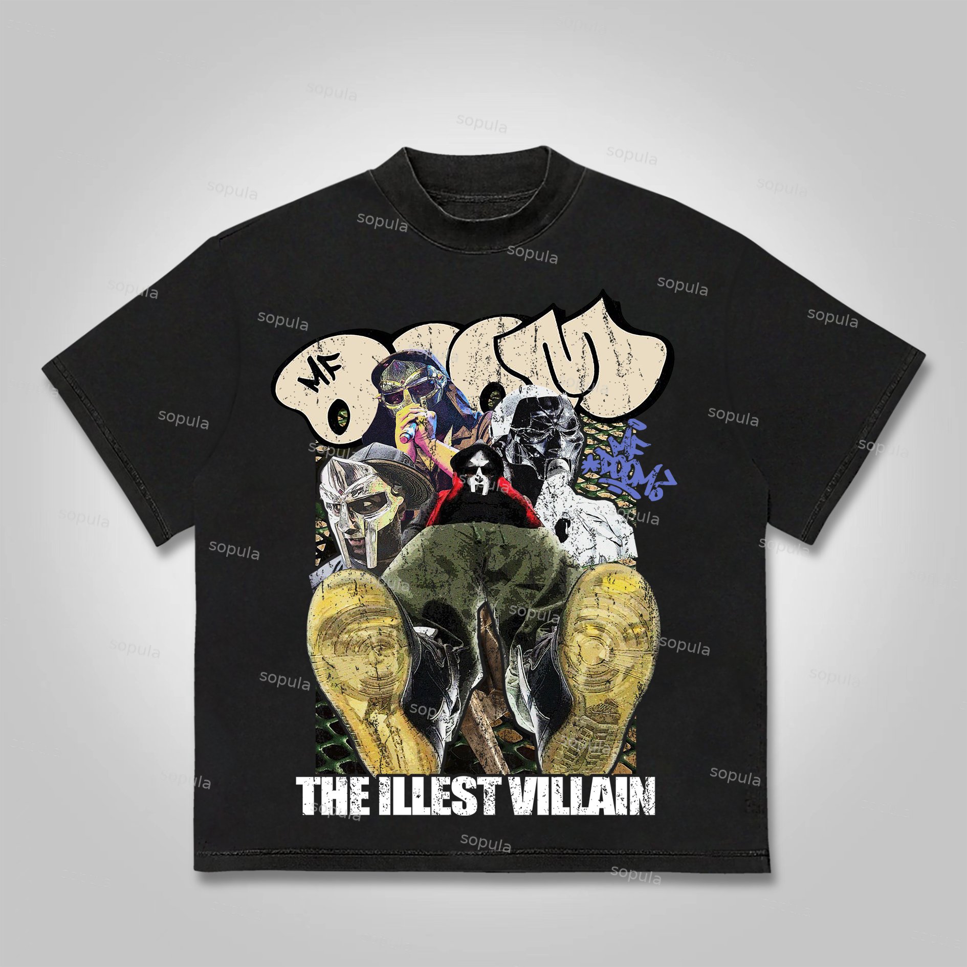 Sopula Vintage The Illest Villain Mf Doom Graphic Print Cotton T-Shirt