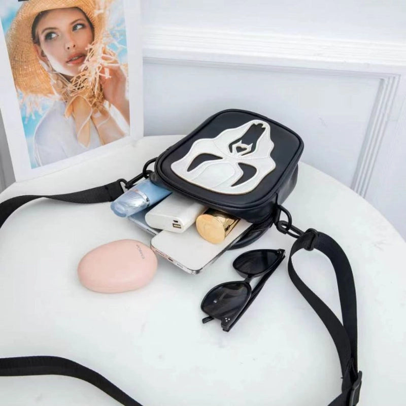 Halloween Women’s Small Pu Leather Color Block Skull Streetwear Square Zipper Crossbody Bag