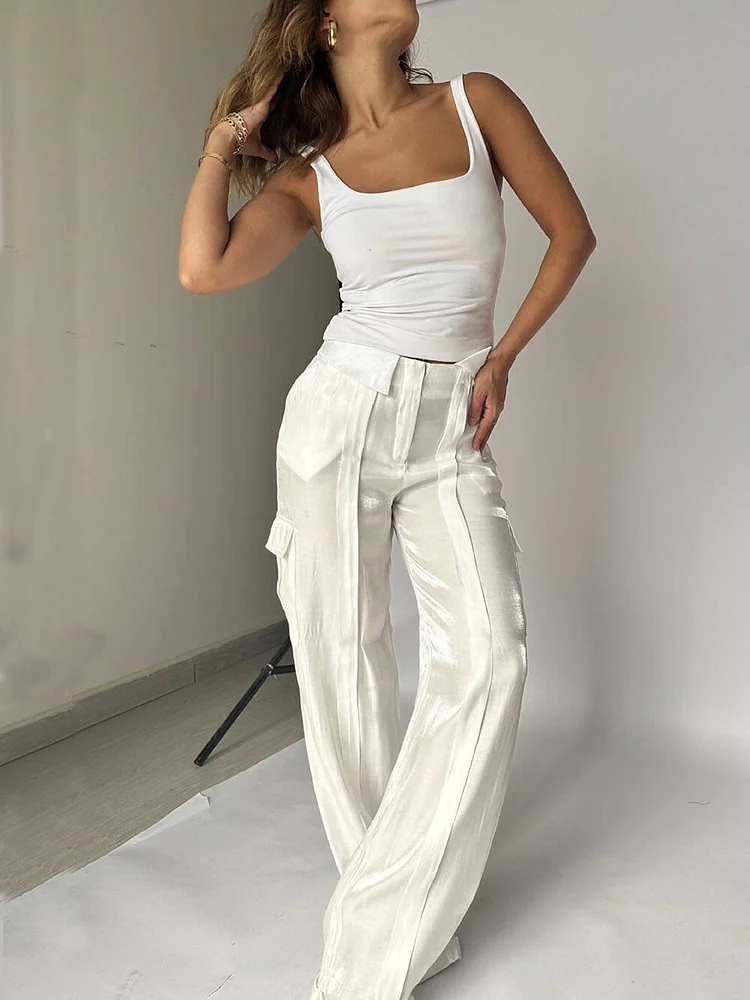 Golden Years Glitter Fabric Drawstring Waist Pocketed Wide Leg Pants - Buy two and get free shipping!