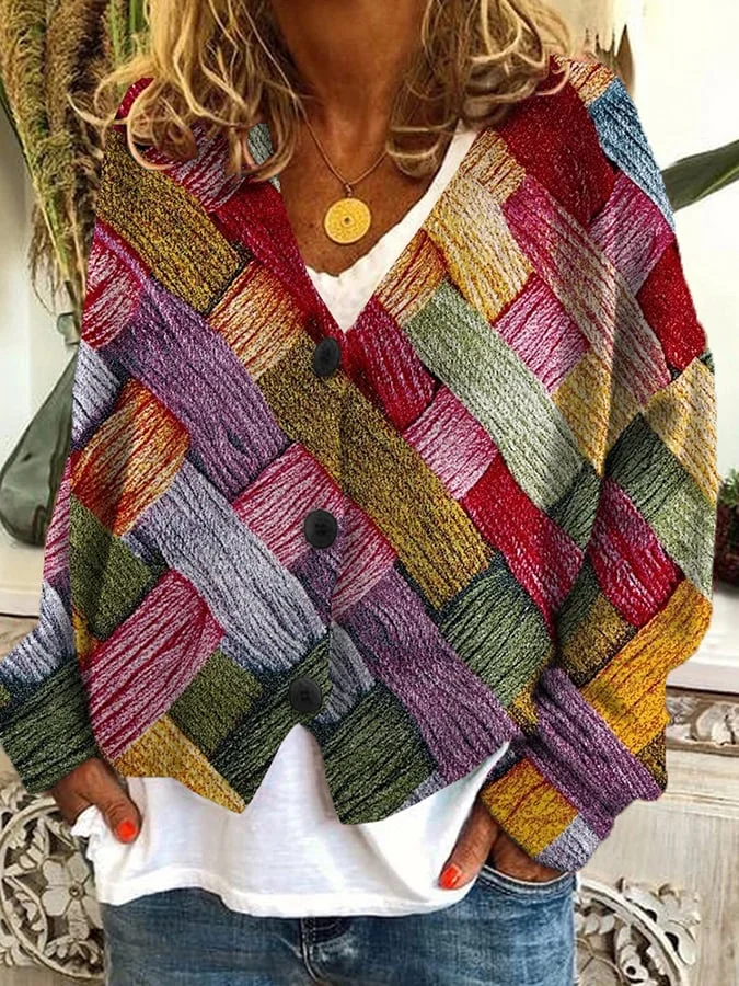 Vintage Check Print Casual Loose Button Flannel Cardigan