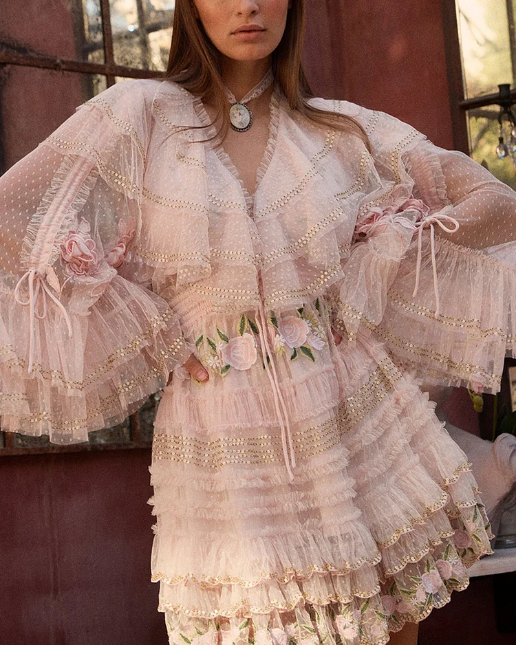 Romantic Embroidered Flower Mini Dress