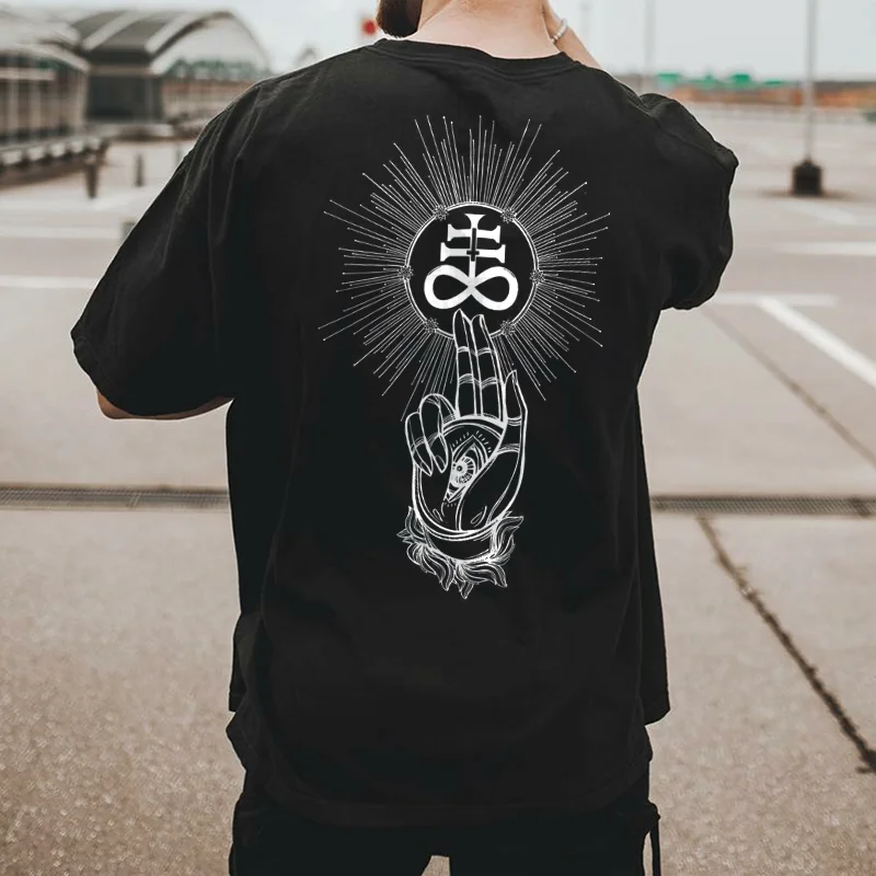 Leviathan cross print casual loose t-shirt -  UPRANDY