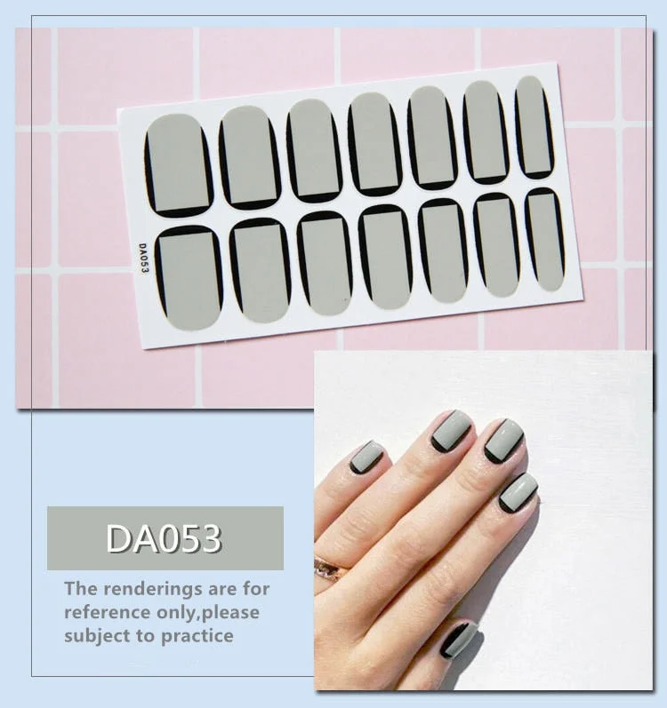 Full Cover Wraps Nail Polish Stickers Strips Plain Nail Art Decorations Heart Designs Glitter Powder Manicure Tips-Nail Inspo