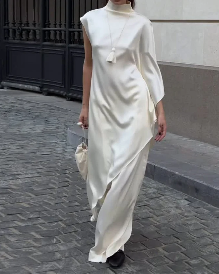 One-shoulder solid color two-piece suit