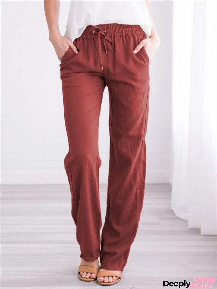 Women's Daily Wear Elastic Band Cotton Linen Pants