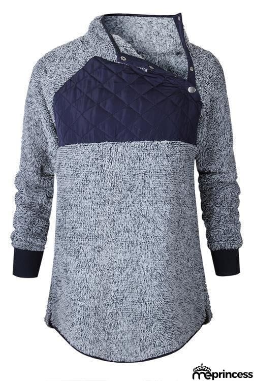 Buttons Color Block Hoodie