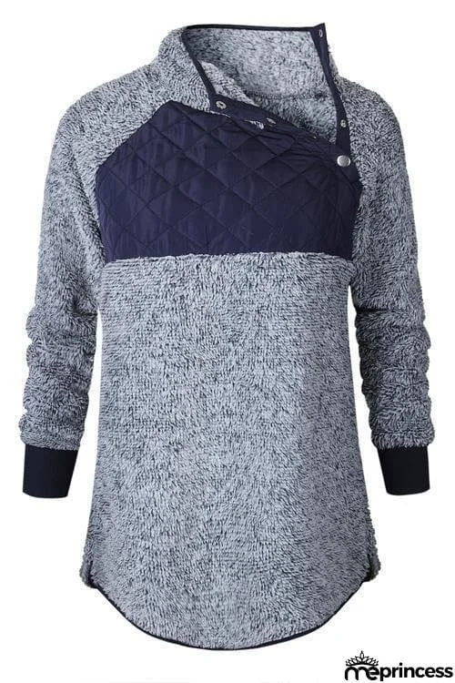 Buttons Color Block Hoodie