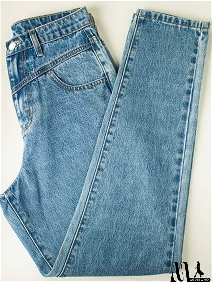 MidiSono - Daily Casual Style Washed Effect Slim Fit Harem Pants Denim Jeans for Women
