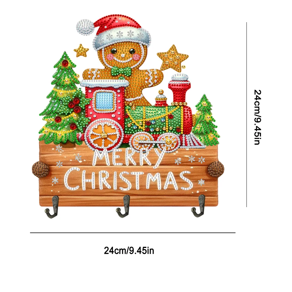 DIY Christmas Gingerbread Man Wooden Christmas Diamond Art Hanging Hooks Home Decor