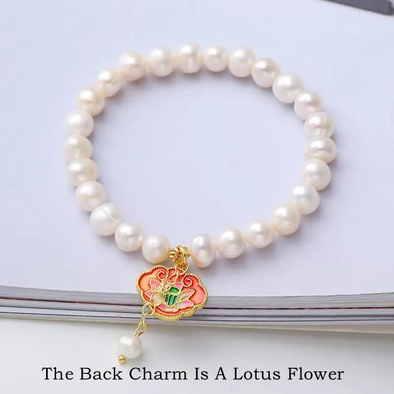 Pearl Lotus Koi Fish Goldfish Optimism Charm Bracelet