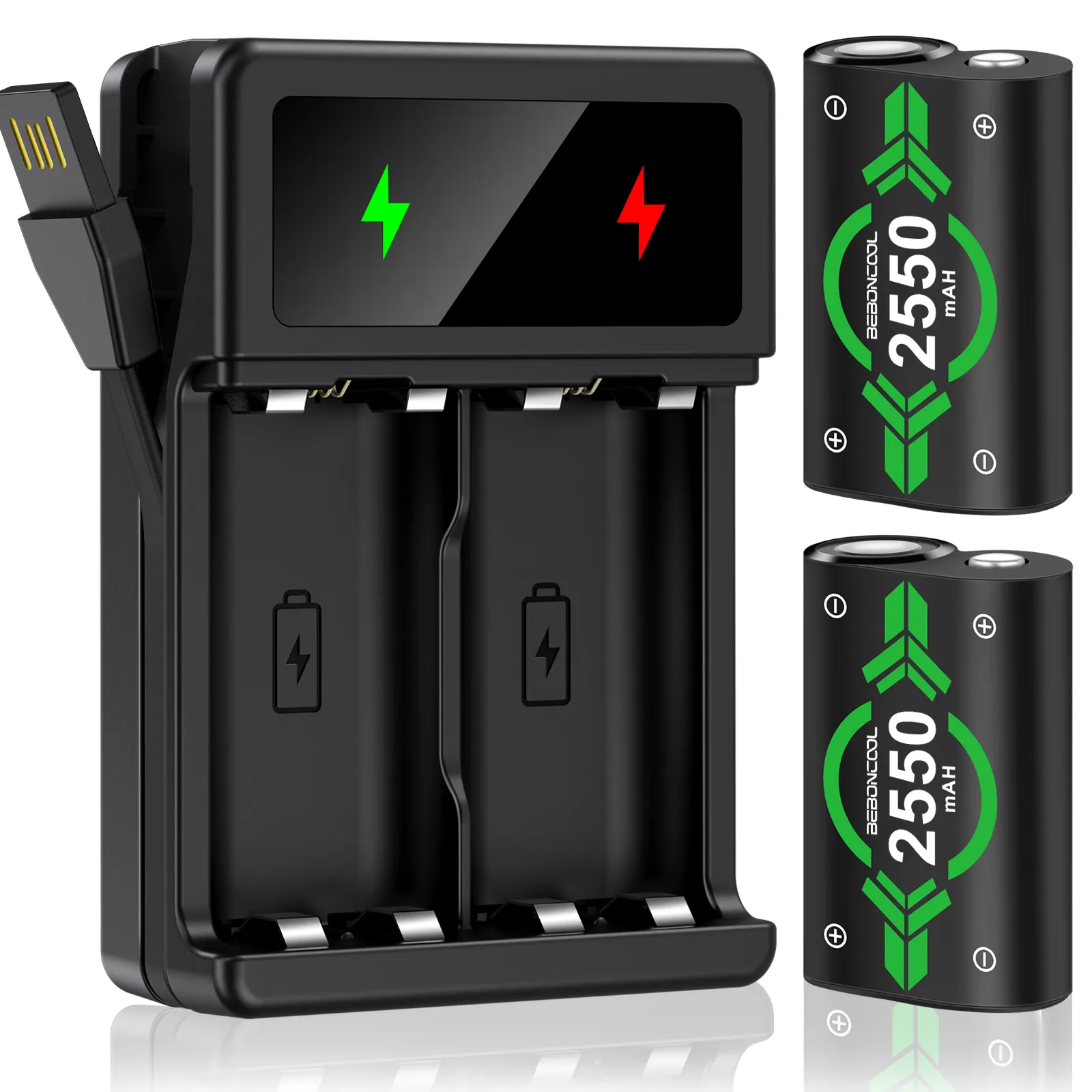 2x2550mAh Rechargeable Battery Pack For Xbox One Controle + USB