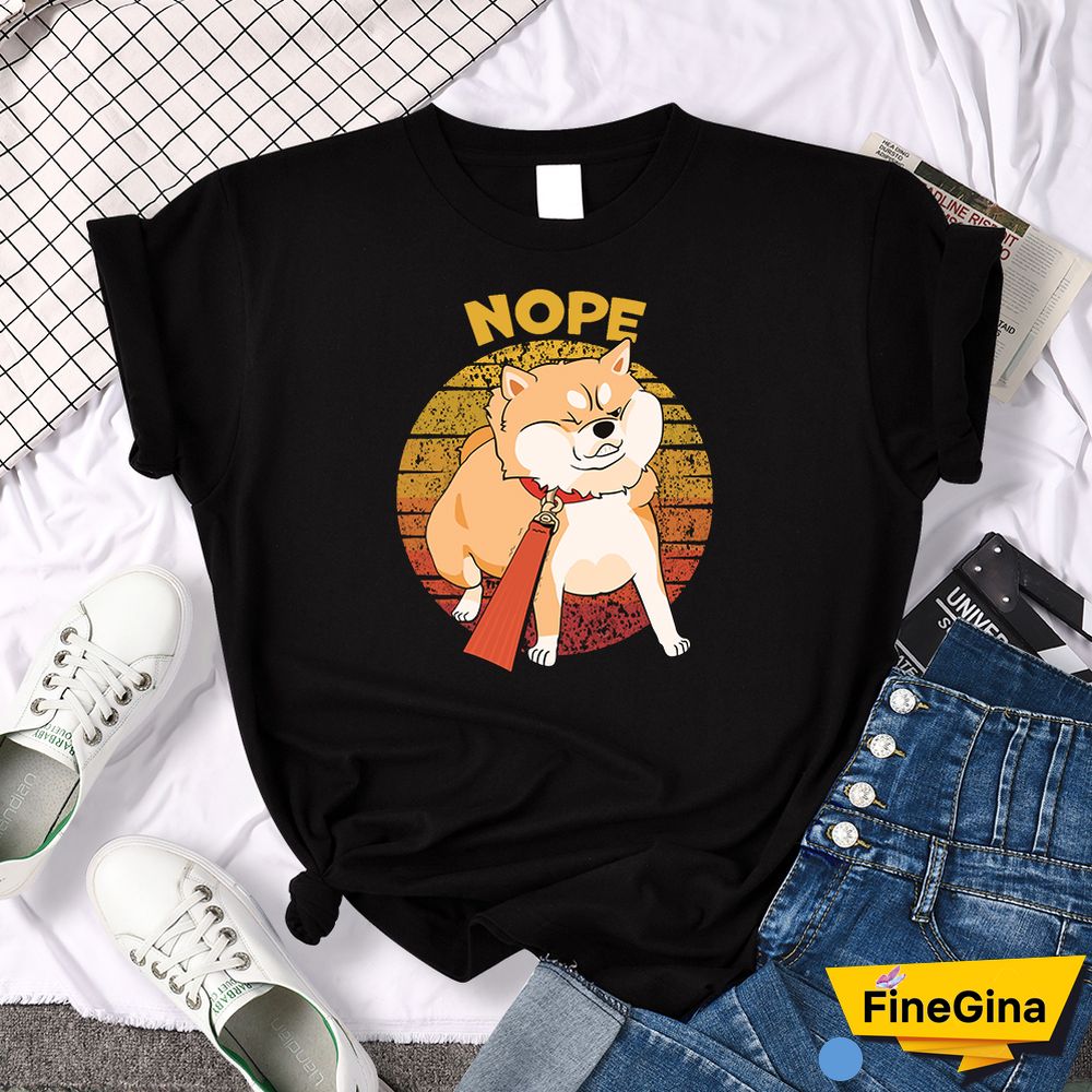 Kawaii Shiba Inu NOPE Cute Dog Print Female T Shirt Summer Oversized Tshirt Street Fit TopsTee Cartoon Oversize Womens T-Shirts