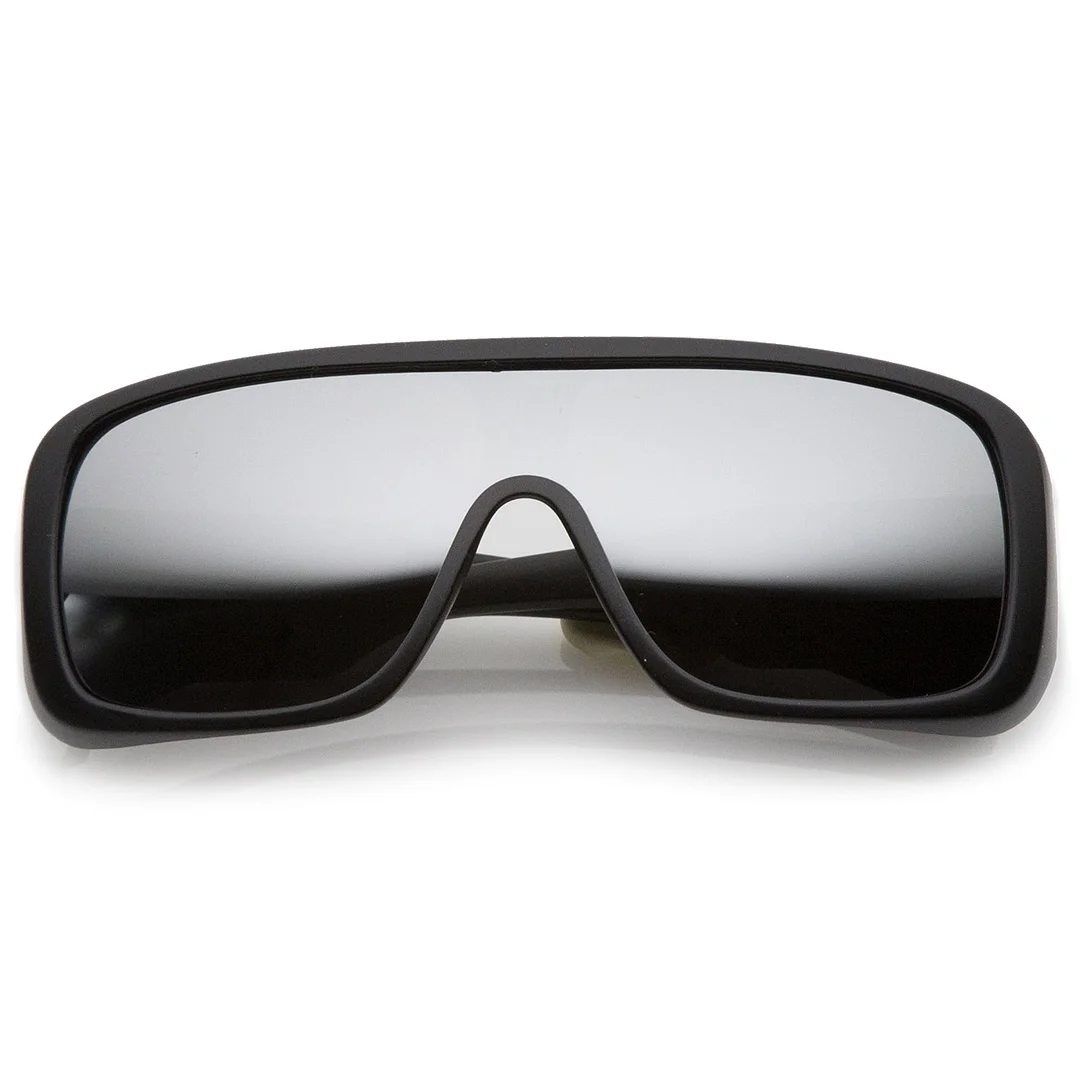 Men's Oversize Goggle Flat Top Mirror Mono Lens Shield glasses 60mm