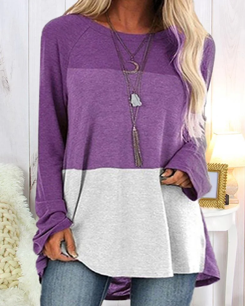 Solid Color Loose Contrasting Top