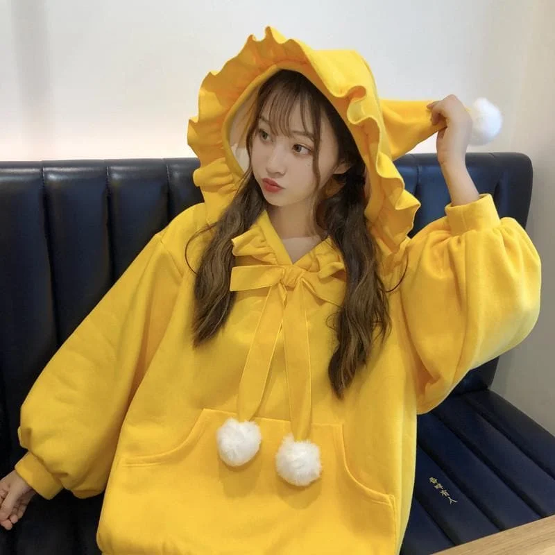 Yellow/Red Fluffy Ball Ruffle Hoodie Jumper SP14816