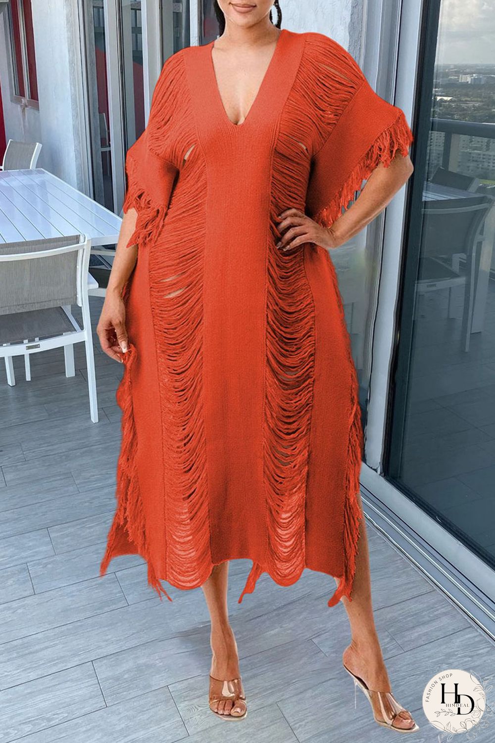 White Sexy Solid Tassel Hollowed Out Patchwork V Neck Beach Dress Dresses