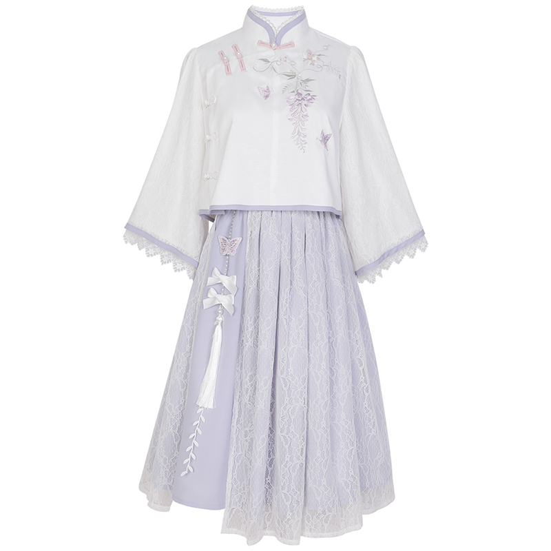 Chinese Elegance: Purple Wisteria QiPao Dress with Tassel Detail