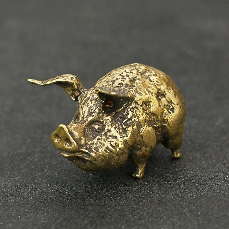 Vintage Brass Chinese 12 Zodiac Flying Pig Statue Home Decoration Antique Brass Lucky Animal Figurine Small Table Desk Ornaments