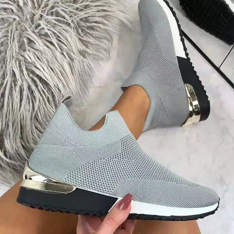 Vulcanize Shoes Sneakers Women Shoes Ladies Slip-On Knit Solid Color Sneakers for Female Sport Mesh Casual Shoes for Women 2021