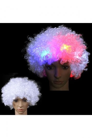 Led Flashing Light Wild-Curl Up Wigs For Halloween Party Cosplay White-elleschic