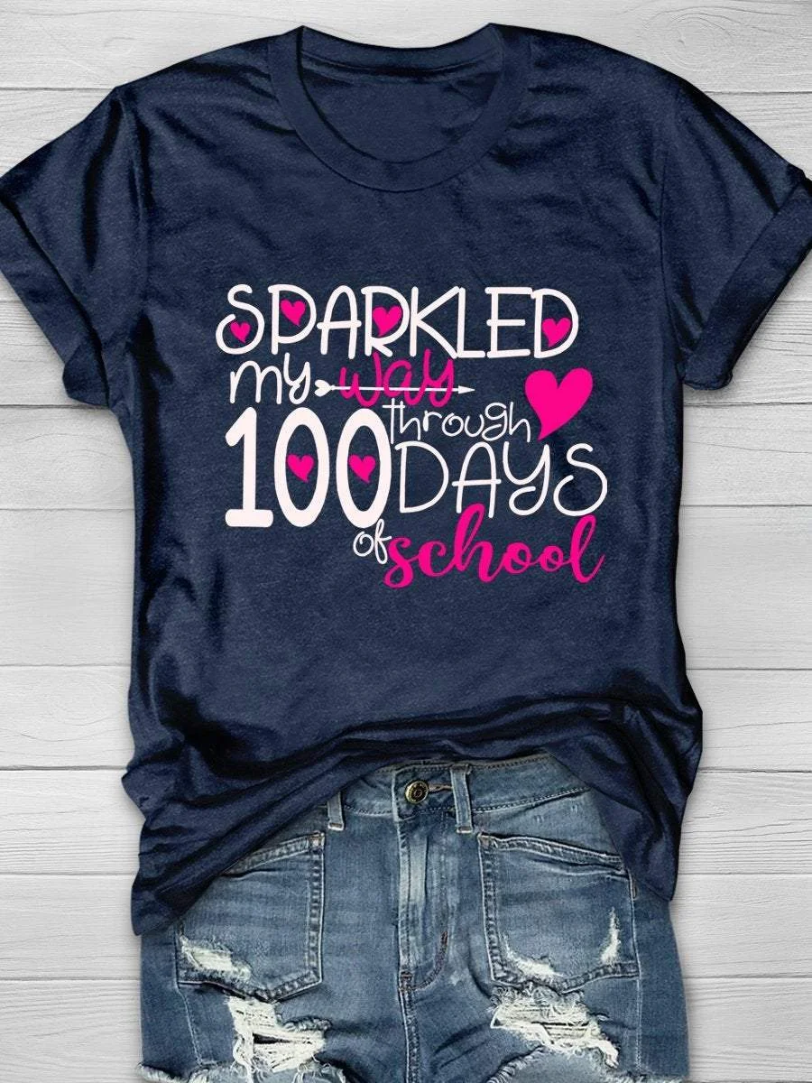 Happy 100th Day Of School Print Short Sleeve T-shirt
