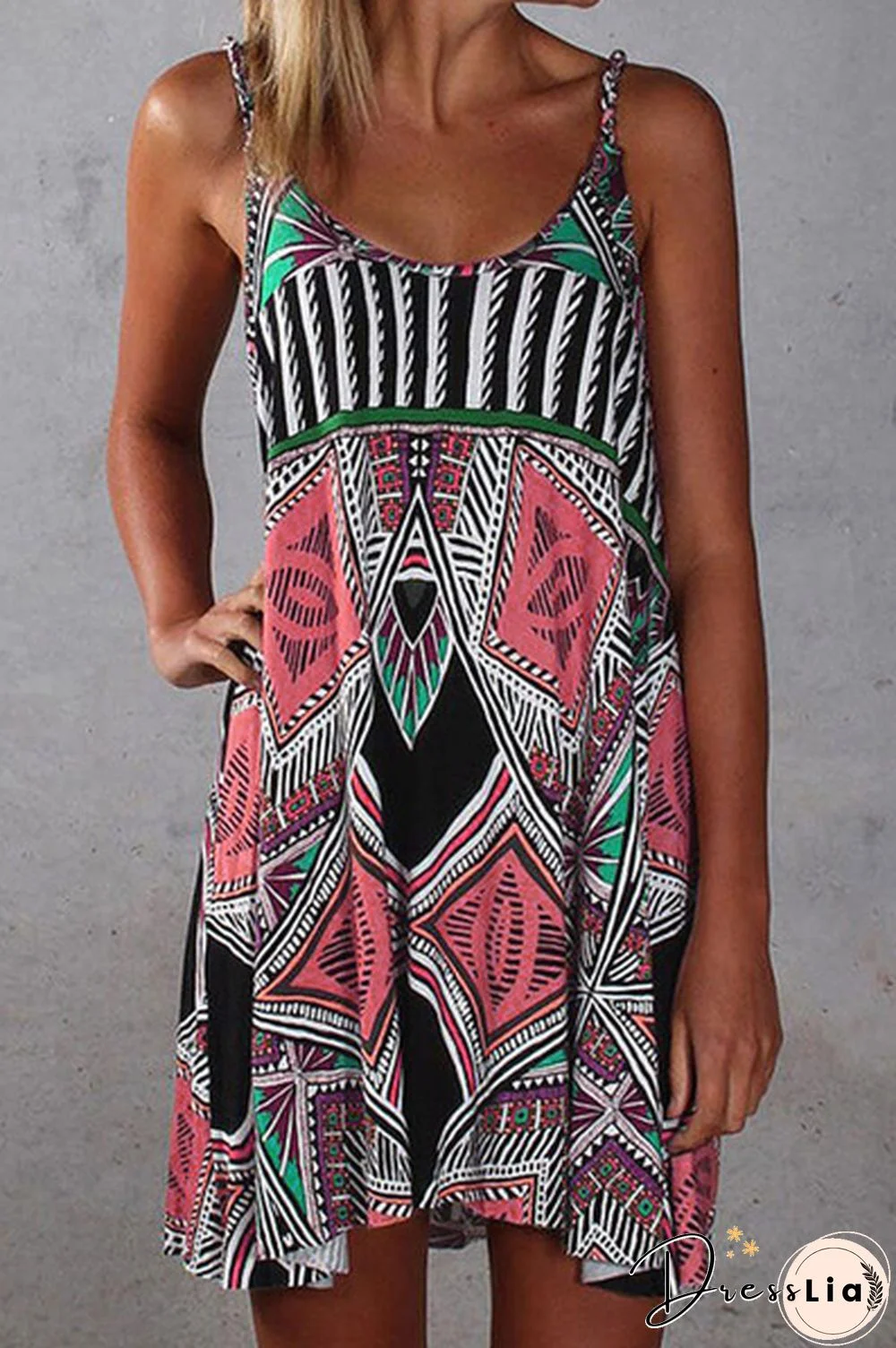 Women's Summer Casual Flowy Dress Boho Backless Tunic Dress Sleeveless Mini Dress