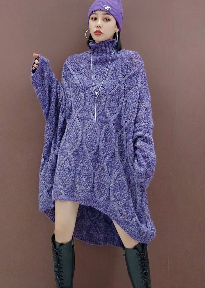 Plus Size Purple low high design Long Knit Dress