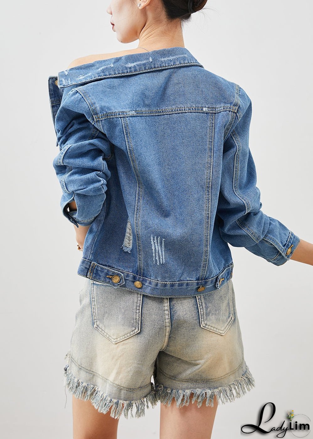 Boho Denim Blue Silm Fit Cotton Coats Spring