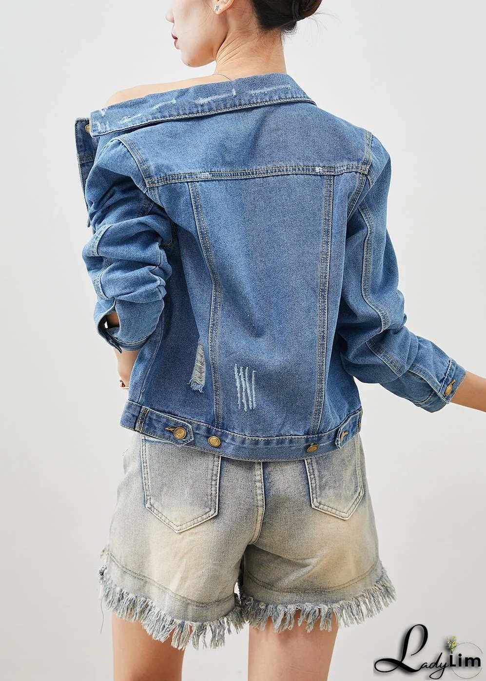 Boho Denim Blue Silm Fit Cotton Coats Spring