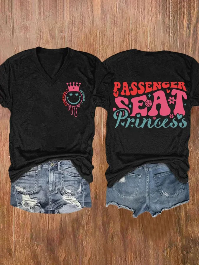 V-neck Passenger Seat Princess Print T-Shirt socialshop