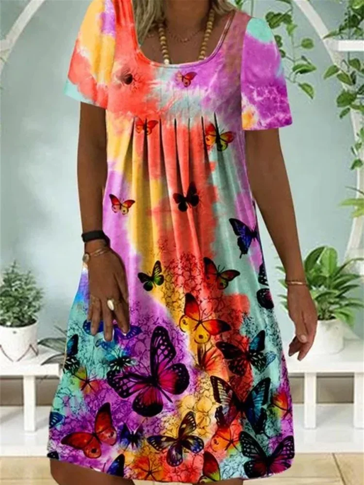 Multicolor Short Sleeve Casual A-Line Dresses P13517