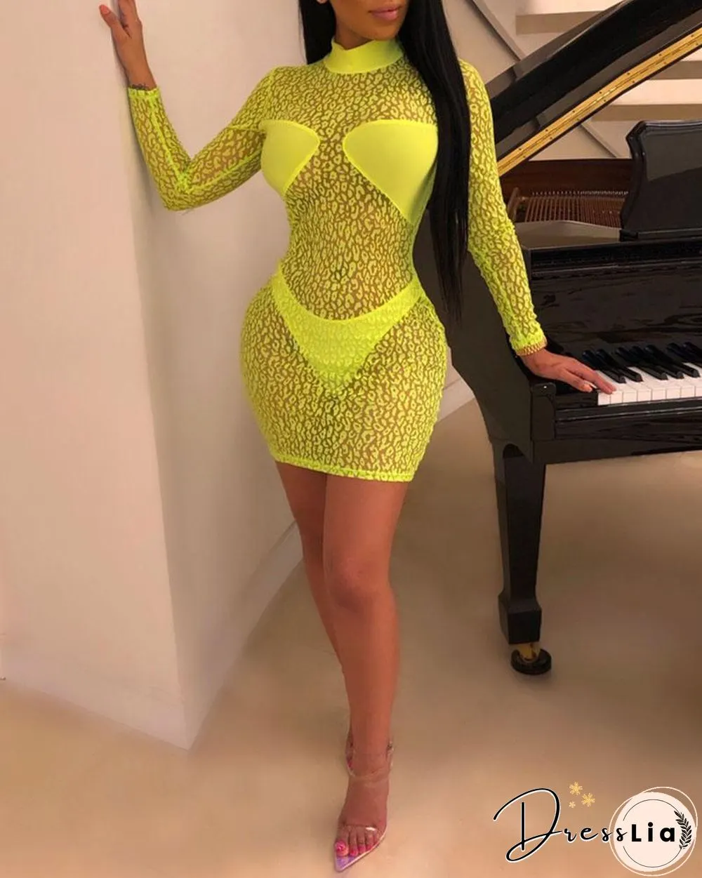 Sheer Leopard Print Bodycon Dress
