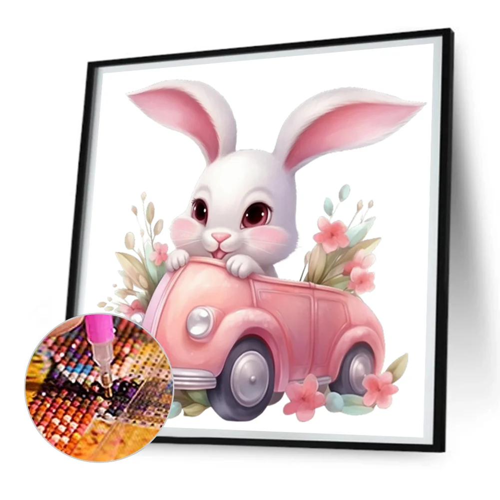 Diamond Painting - Full Round Drill - Pink Car Bunny(Canvas|30*30cm)