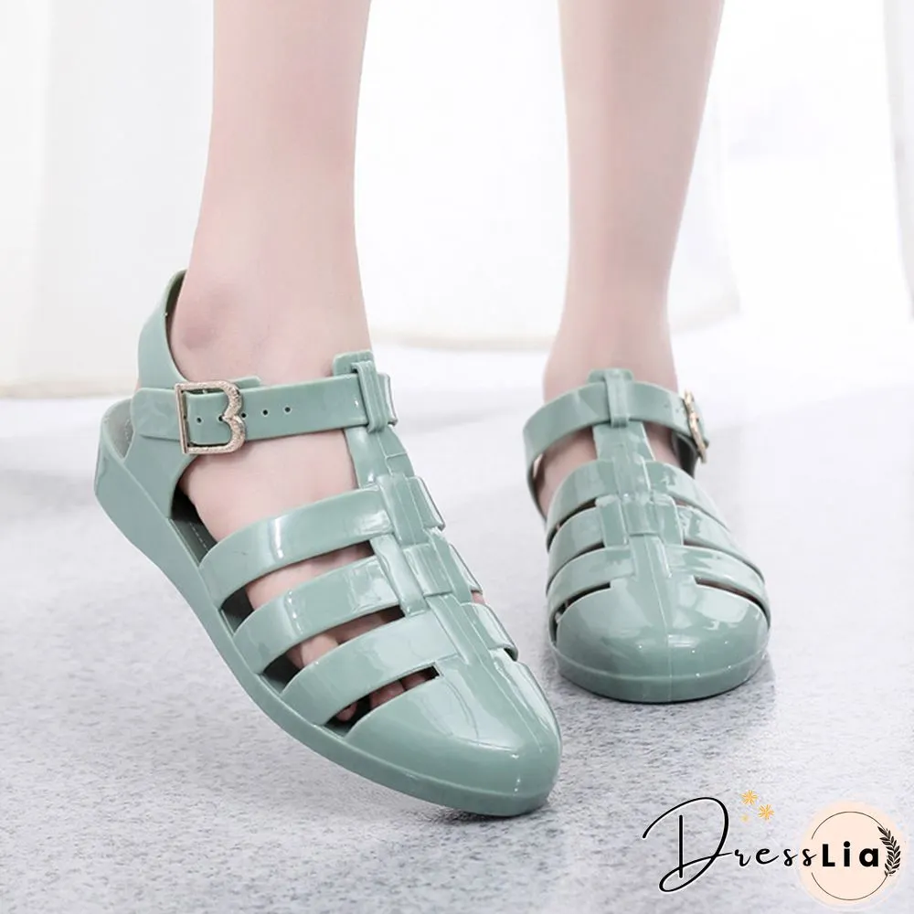 Womens Sandals Jelly Shoes Summer Ankle Strap Rubber Soft Sole Non-Slip Mom Casual