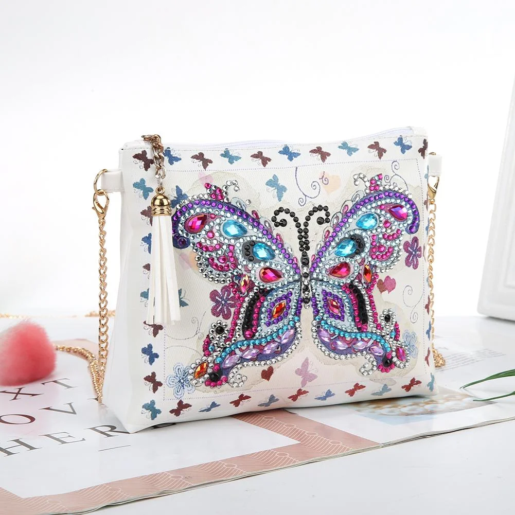 Butterfly DIY Crystal Rhinestones Diamond Painting Leather Chain Messenger Bag